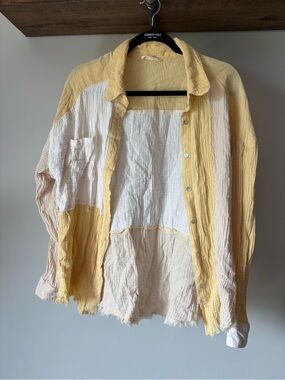 Lightweight Yellow & Cream Patchwork Button-Down Shirt